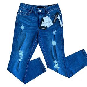 Tahari women blue skinny jeans size 4 ripped stretch casual style NWT